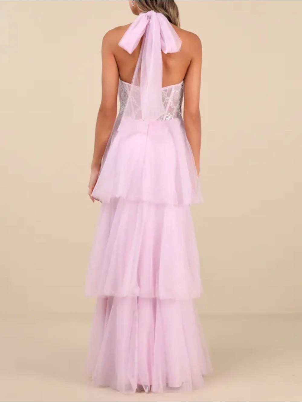 NWT Lulus Camie Light Pink Tulle Sequin Bustier Maxi Dress - Picture 2 of 8